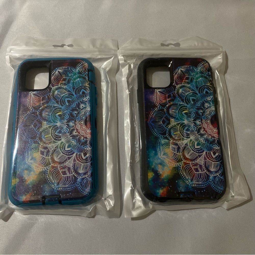 Set of 2 Blue and Black Mandala iPhone 11 Case with Cosmic Design